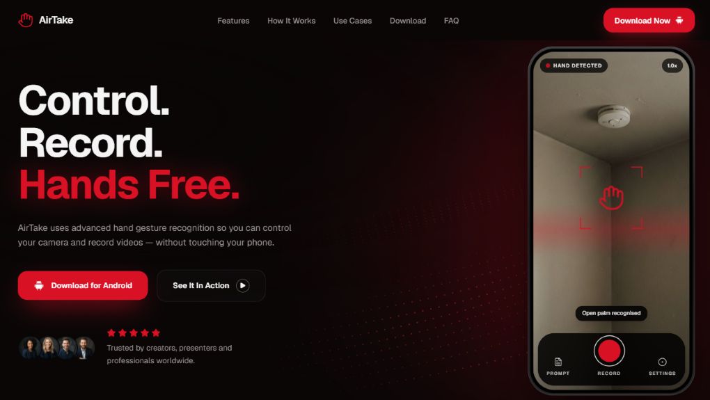 AirTake hands-free camera app website