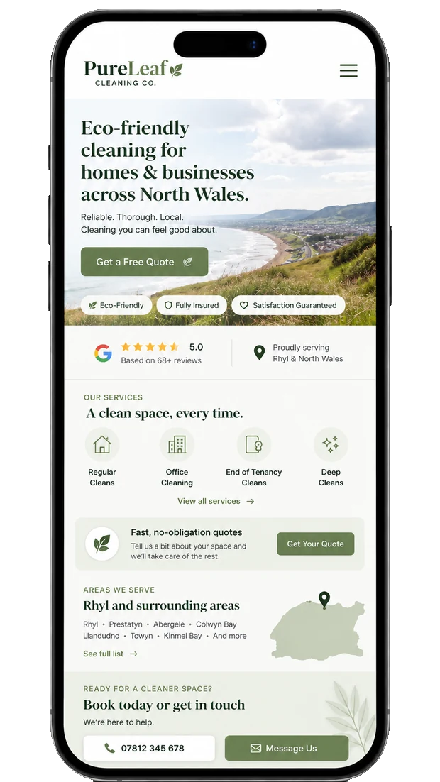 PureLeaf cleaning mobile website concept
