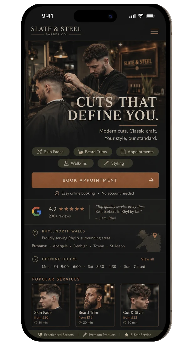 Slate & Steel barber mobile website concept